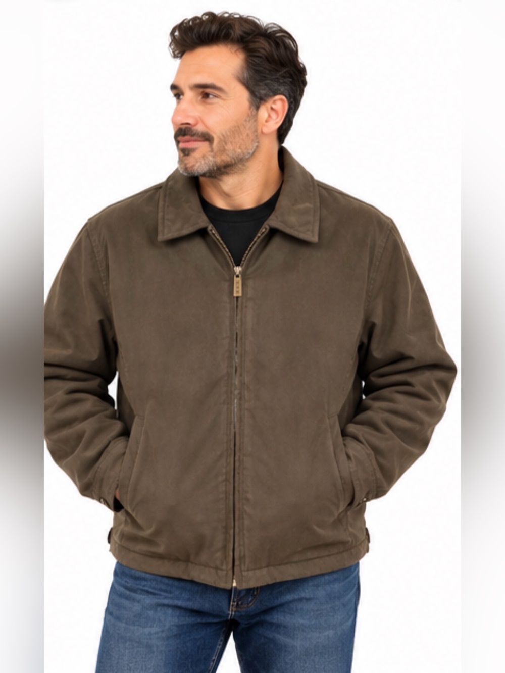 Pierre Cardin Olive Brown Zip-Front Shirt Jacket